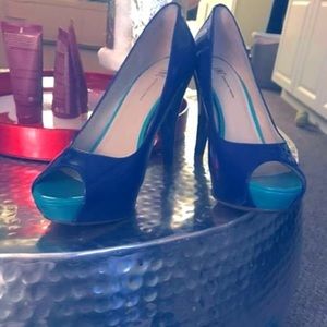 Blue peep toe heels Size 7 INC